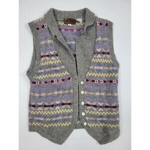 Vintage Breeches Shetland Wool Womens Small Aztec Geometric Gray Collar Vest‎